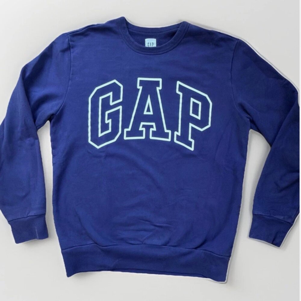 GAP 90s-Style Retro Logo Crew Fleece Sweatshirt Navy Blue Mens Small Classic EUC